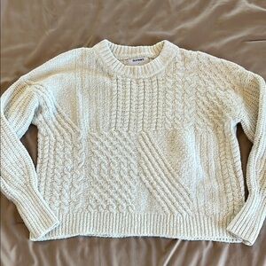 Old Navy Cream Crew Neck Sweater with Cable Knit